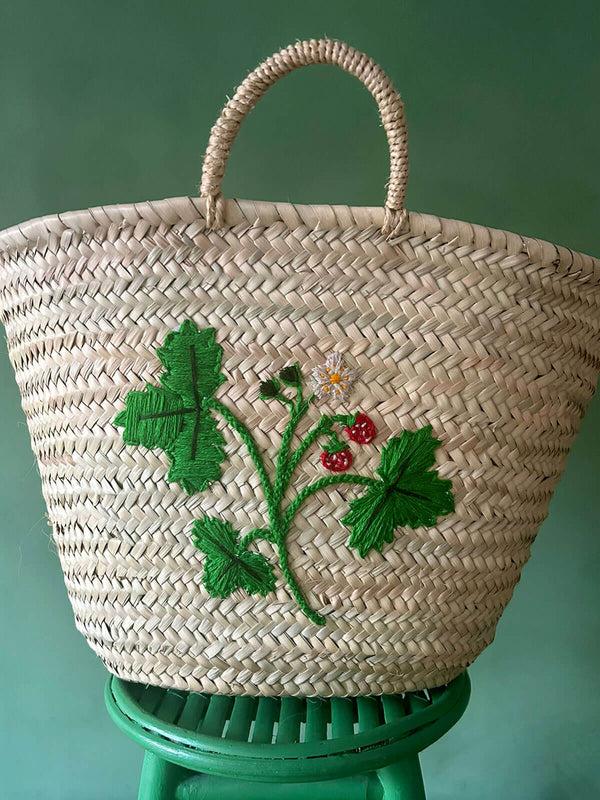 Bohemia Design Hand Embroidered Market Basket Wild Strawberry