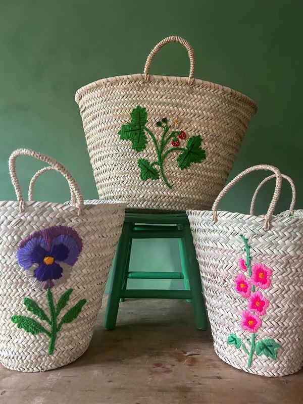 Bohemia Design Hand Embroidered Market Basket Wild Strawberry