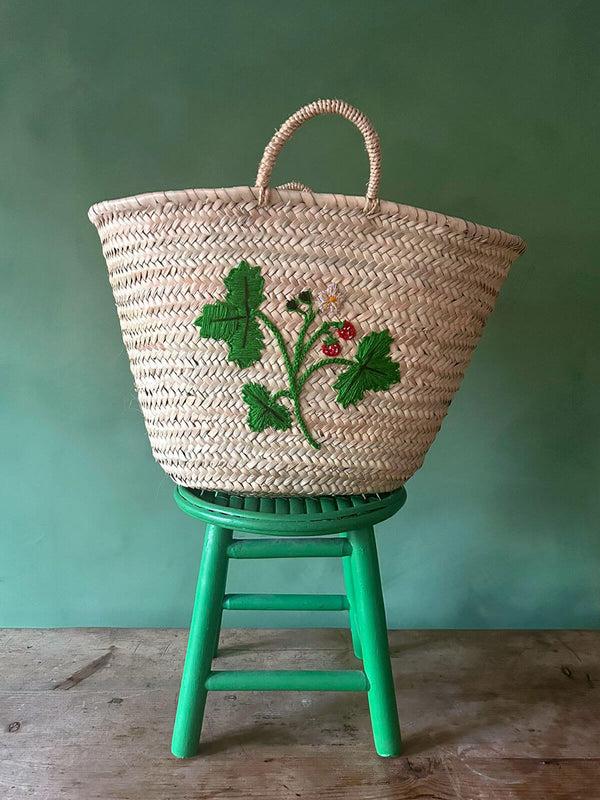 bohemia design Hand Embroidered Market Basket Wild Strawberry