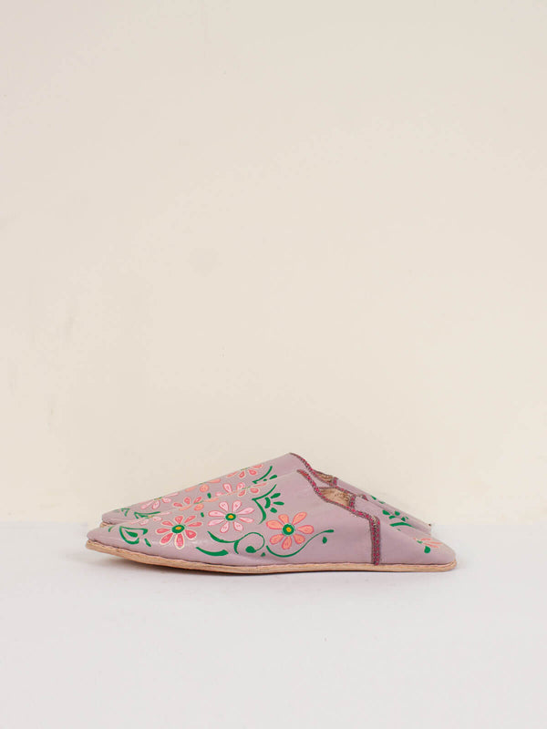 Bohemia Design Hand Painted Flower Babouche Slippers Lilac