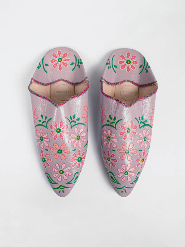 bohemia design Hand Painted Flower Babouche Slippers Lilac