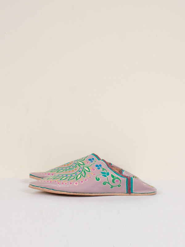Bohemia Design Hand Painted Leaf Babouche Slippers Lilac