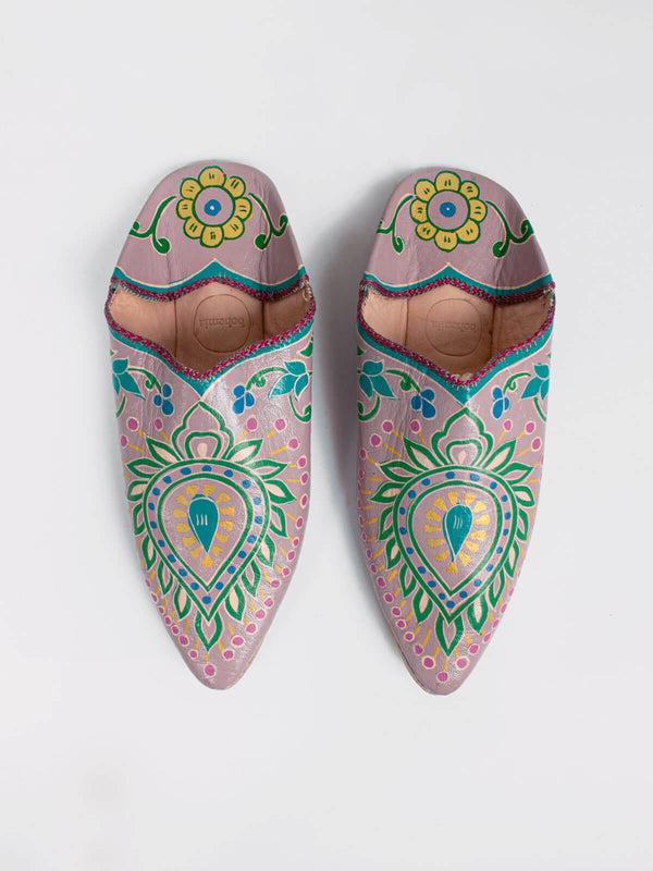 bohemia design Hand Painted Leaf Babouche Slippers Lilac