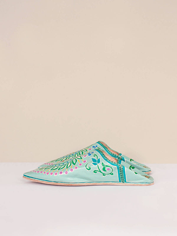 Bohemia Design Hand Painted Leaf Babouche Slippers Sage