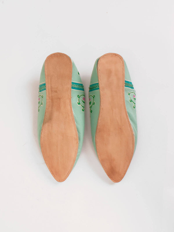 Bohemia Design Hand Painted Leaf Babouche Slippers Sage