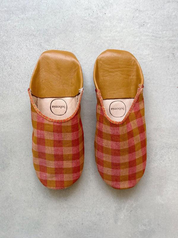 bohemia design Margot Linen Babouche Slippers Burnt Orange Check