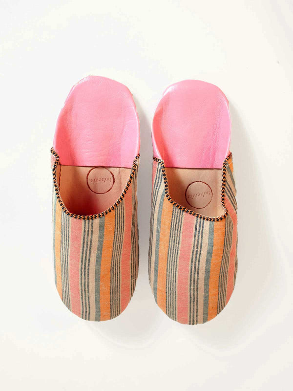 Bohemia Design Margot Linen Babouche Slippers Tangerine Stripe