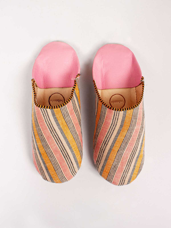 Bohemia Design Margot Linen Babouche Slippers Tangerine Stripe