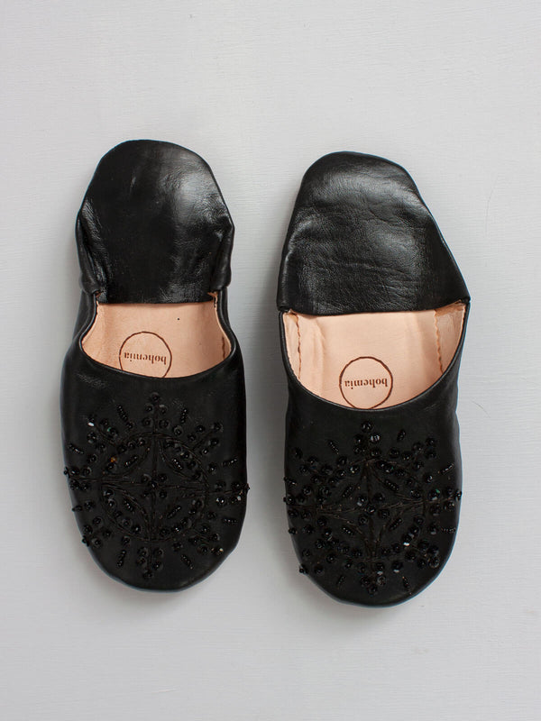 bohemia design Moroccan Babouche Sequin Slippers Black