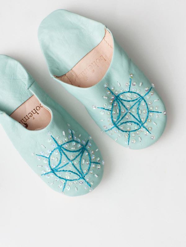 Bohemia Design Moroccan Babouche Sequin Slippers Duck Egg