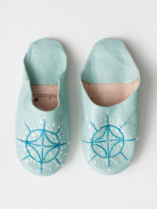 bohemia design Moroccan Babouche Sequin Slippers Duck Egg