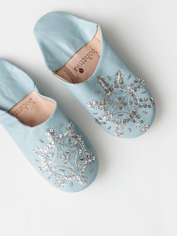 Bohemia Design Moroccan Babouche Sequin Slippers Pearl Grey