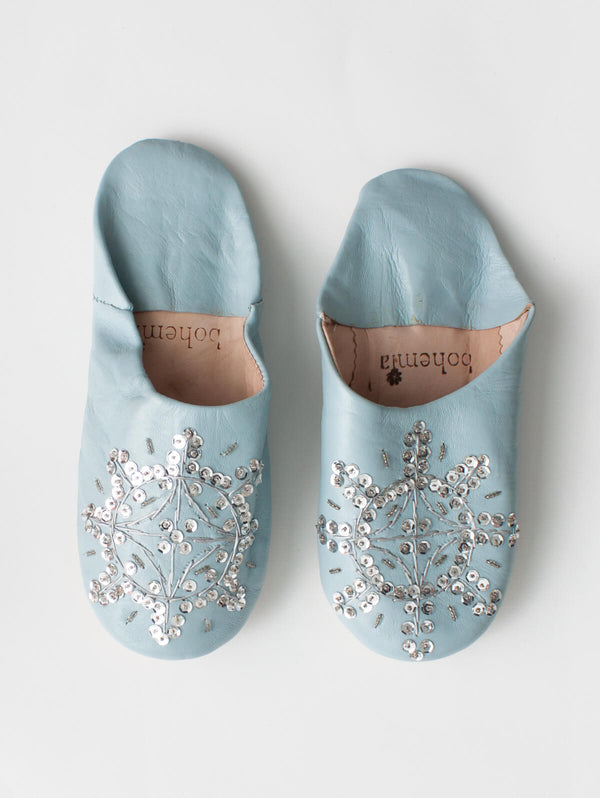 bohemia design Moroccan Babouche Sequin Slippers Pearl Grey