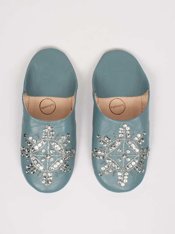 bohemia design Moroccan Babouche Sequin Slippers Slate Grey