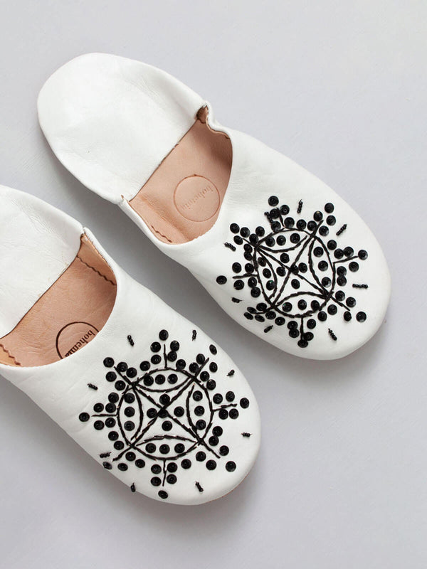 bohemia design Moroccan Babouche Sequin Slippers White and Black