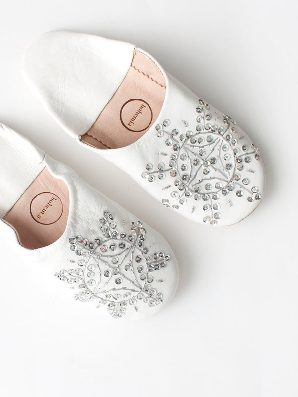 Bohemia Design Moroccan Babouche Sequin Slippers White And Silver