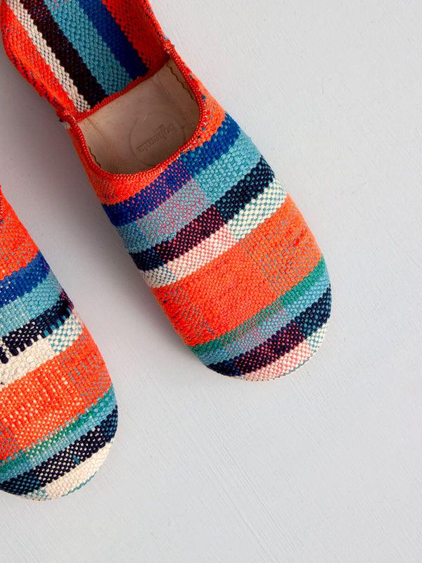 Bohemia Design Moroccan Boujad Basic Babouche Slippers Orange And Blue Check