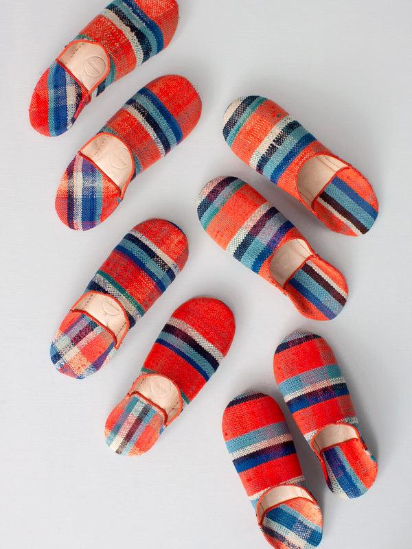 Bohemia Design Moroccan Boujad Basic Babouche Slippers Orange And Blue Check
