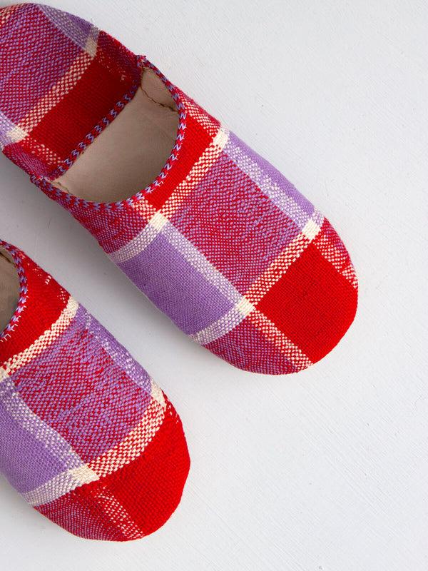 Bohemia Design Moroccan Boujad Basic Babouche Slippers Red And Lilac Check