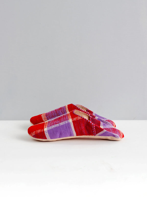 Bohemia Design Moroccan Boujad Basic Babouche Slippers Red And Lilac Check