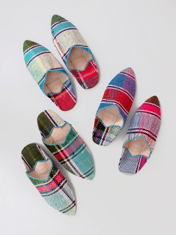 Bohemia Design Moroccan Boujad Pointed Babouche Slippers Blue Green Stripe