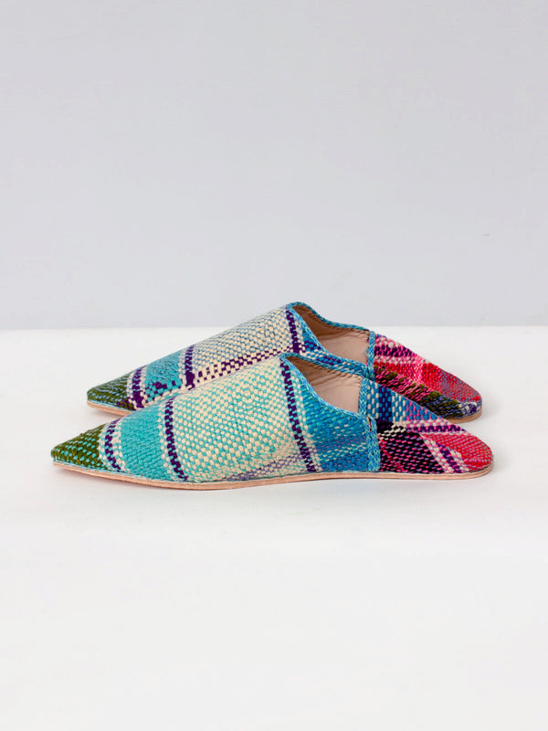 Bohemia Design Moroccan Boujad Pointed Babouche Slippers Blue Green Stripe