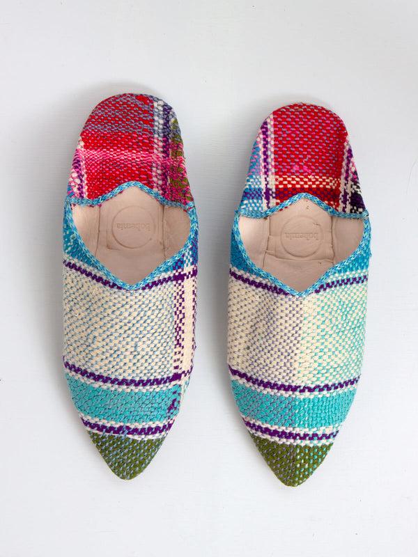 bohemia design Moroccan Boujad Pointed Babouche Slippers Blue Green Stripe