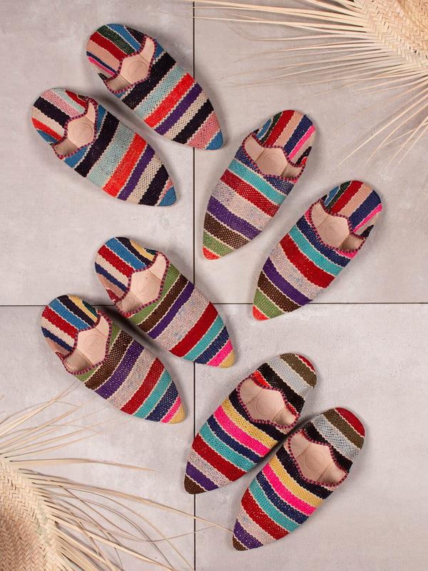 Bohemia Design Moroccan Boujad Pointed Babouche Slippers Multi Stripe