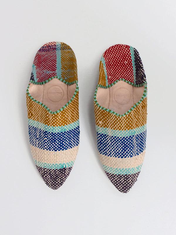 bohemia design Moroccan Boujad Pointed Babouche Slippers Winter Stripe