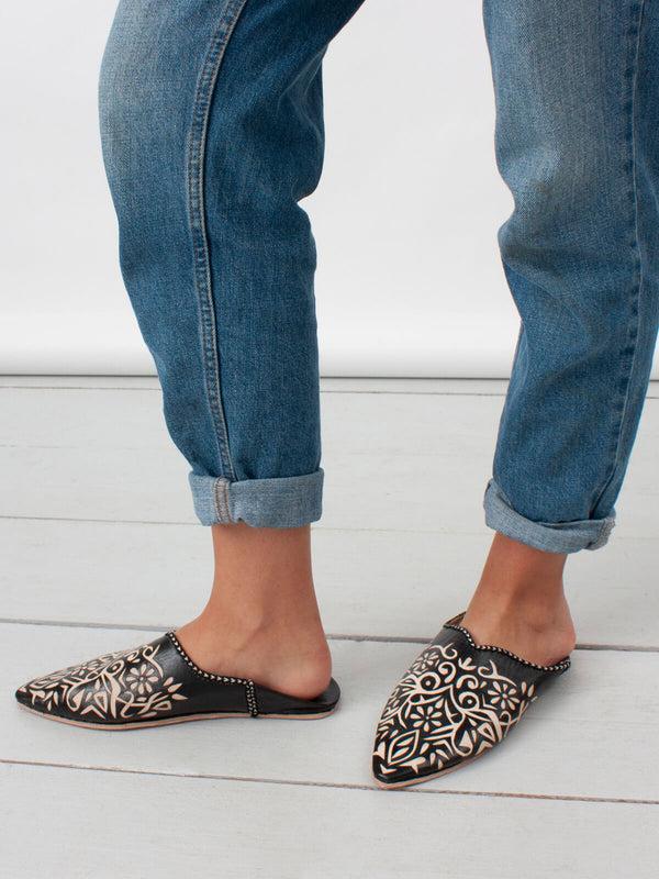 Bohemia Design Moroccan Decorative Babouche Slippers Black