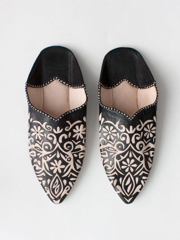 bohemia design Moroccan Decorative Babouche Slippers Black
