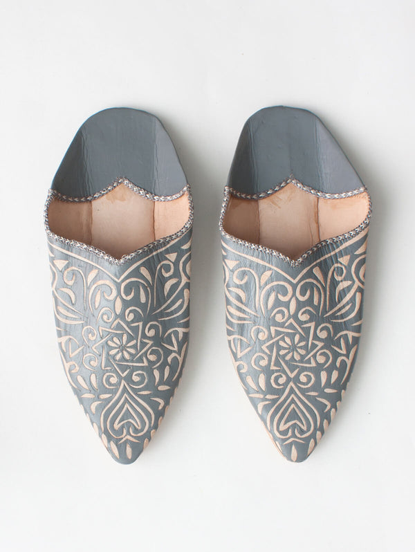 bohemia design Moroccan Decorative Babouche Slippers Grey