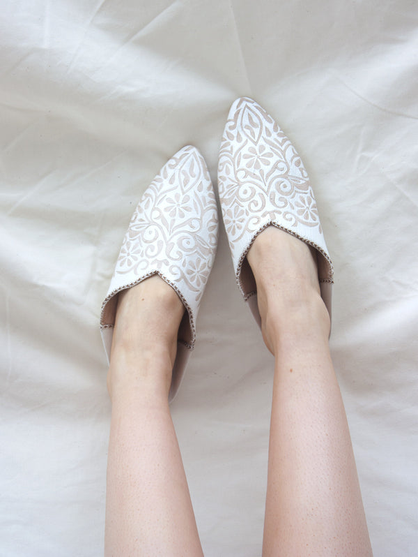Bohemia Design Moroccan Decorative Babouche Slippers White