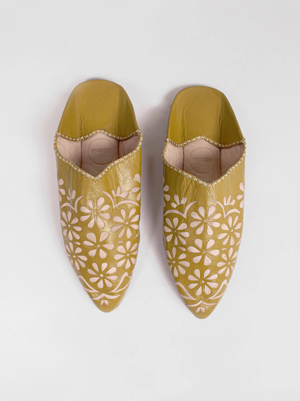 bohemia design Moroccan Decorative Daisy Babouche Slippers Mustard