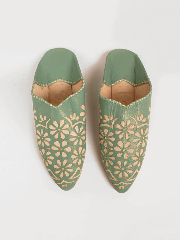 bohemia design Moroccan Decorative Daisy Babouche Slippers Sage