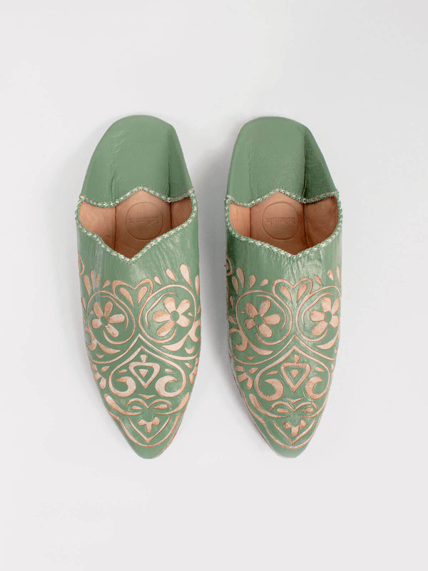 bohemia design Moroccan Decorative Heart Babouche Slippers Sage