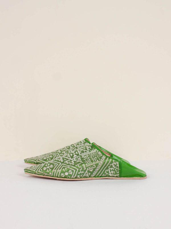 Bohemia Design Moroccan Jacquard Pointed Babouche Slippers Green