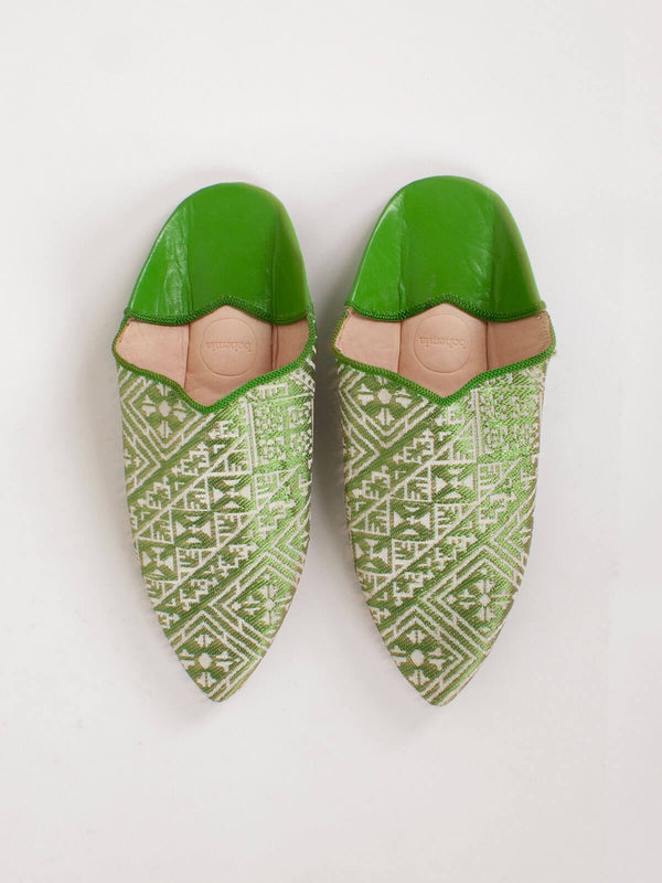 bohemia design Moroccan Jacquard Pointed Babouche Slippers Green