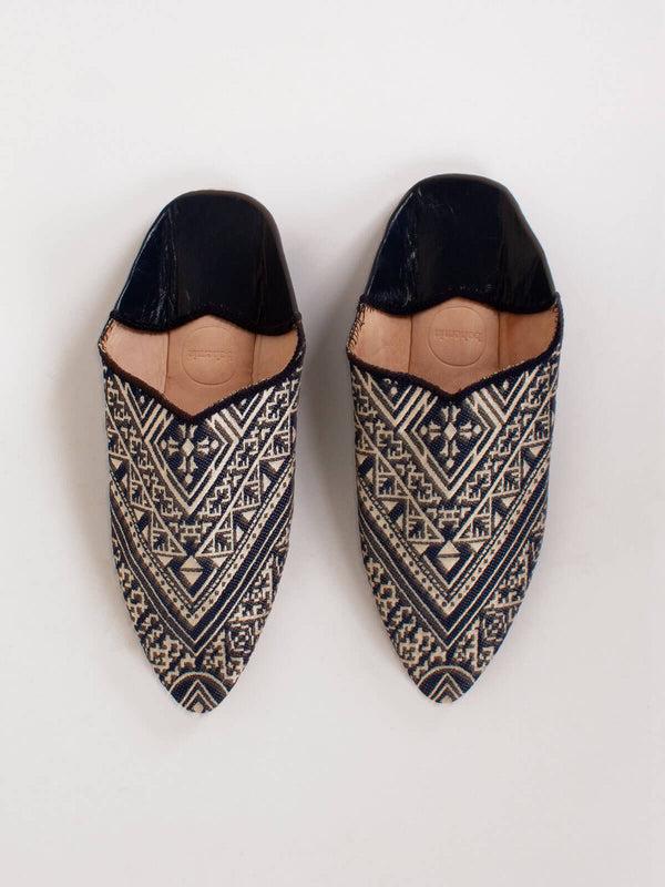 bohemia design Moroccan Jacquard Pointed Babouche Slippers Indigo