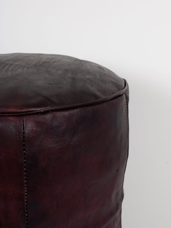Bohemia Design Moroccan Leather Plain Drum Pouffe Dark Chocolate