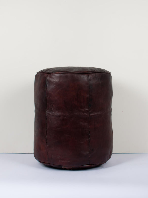 Bohemia Design Moroccan Leather Plain Drum Pouffe Dark Chocolate