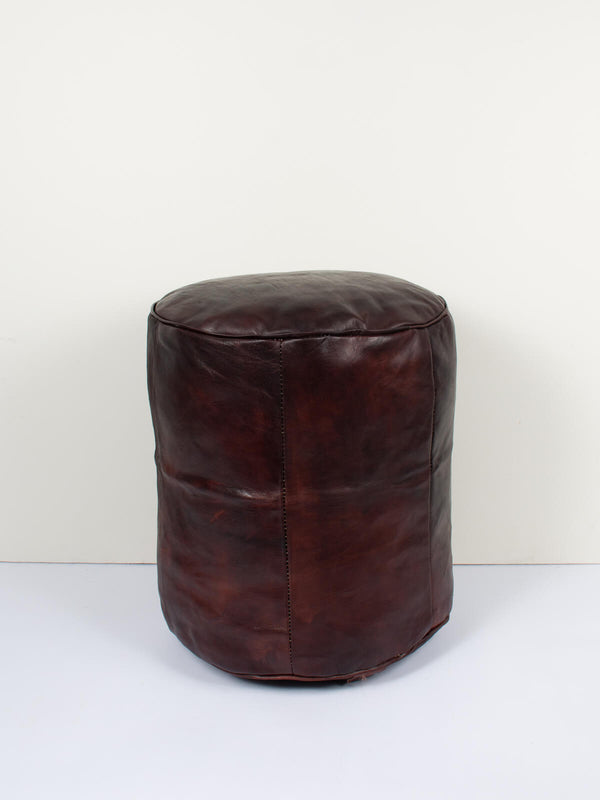 Bohemia Design Moroccan Leather Plain Drum Pouffe Dark Chocolate