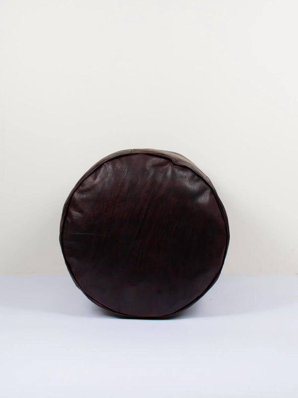 bohemia design Moroccan Leather Plain Drum Pouffe Dark Chocolate