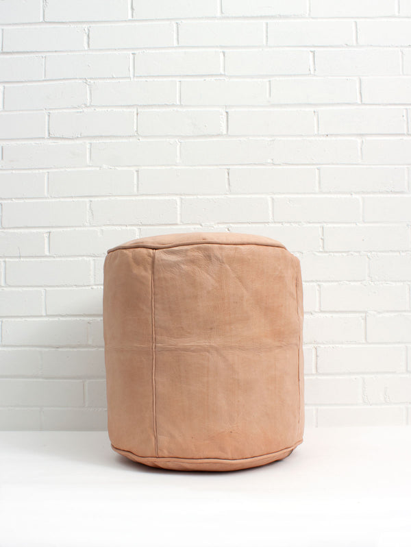 Bohemia Design Moroccan Leather Plain Drum Pouffe Natural (slight Seconds)