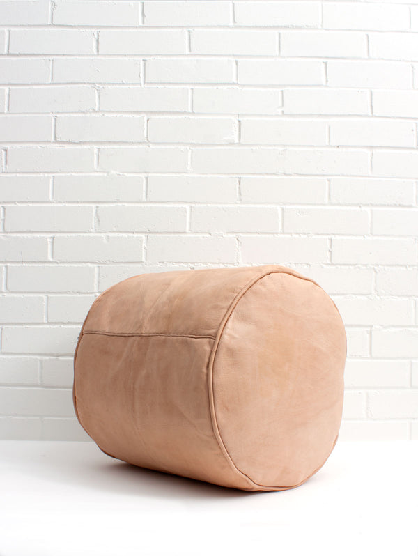 Bohemia Design Moroccan Leather Plain Drum Pouffe Natural (slight Seconds)