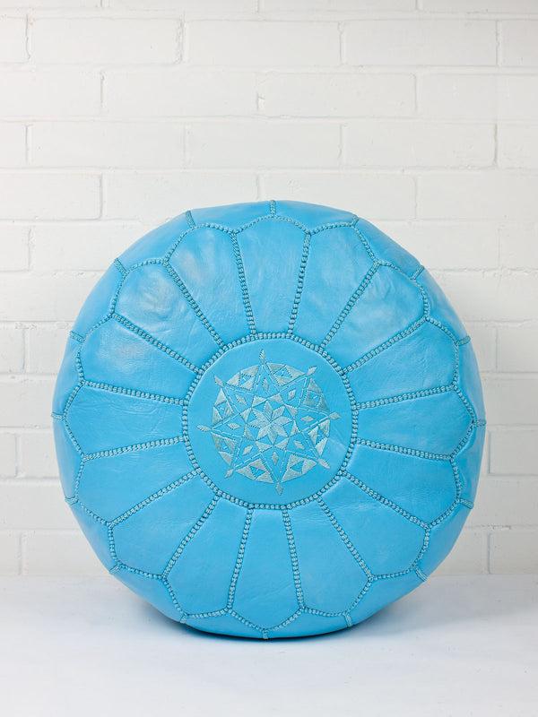 Bohemia Design Moroccan Leather Pouffe Aegean Blue (slight Second)
