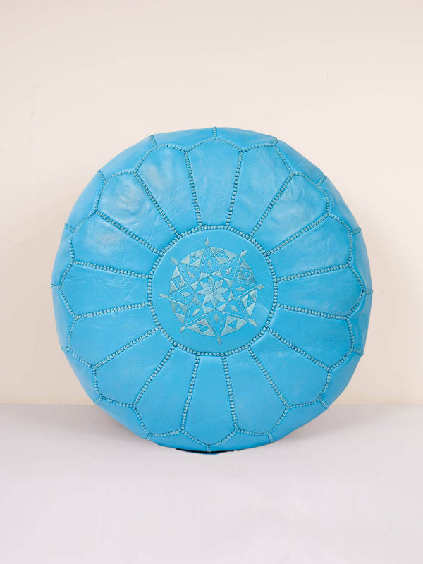 bohemia design Moroccan Leather Pouffe Aegean Blue (slight second)