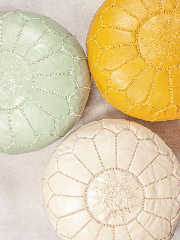 Bohemia Design Moroccan Leather Pouffe Chalk (Slight Seconds)