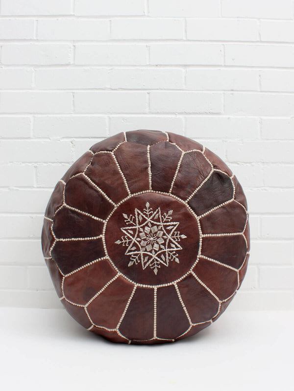 bohemia design Moroccan Leather Pouffe Chocolate Mocha Oiled (slight second)