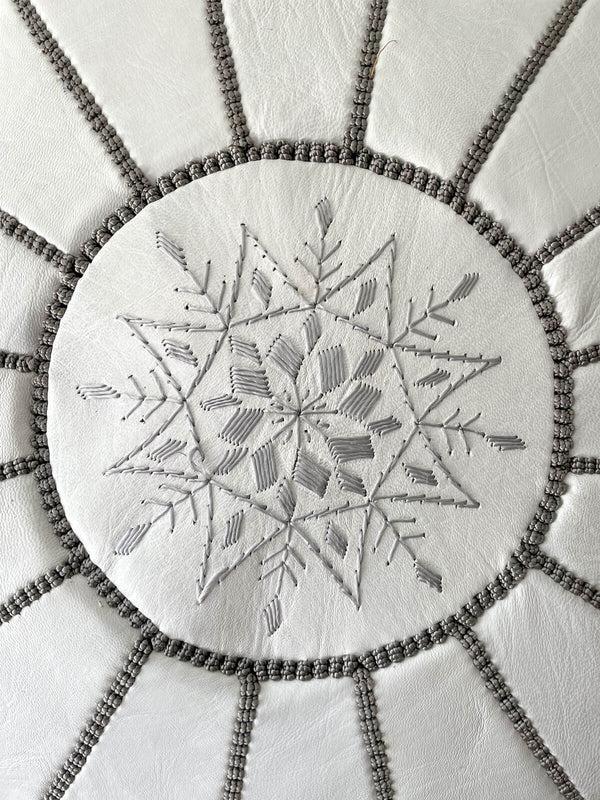 Bohemia Design Moroccan Leather Pouffe White And Grey